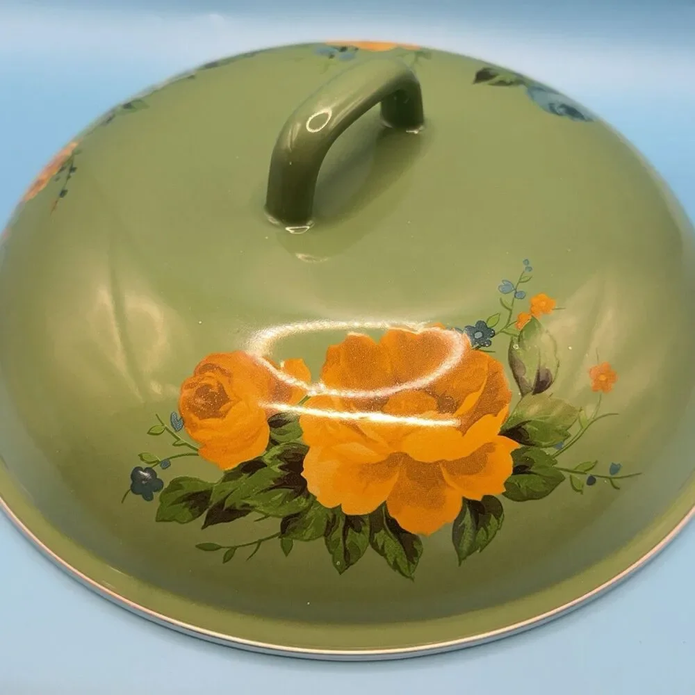 Pioneer Woman Floral Enamel Casserole Pot w Lid Green Blue Yellow Roses 2813JOC